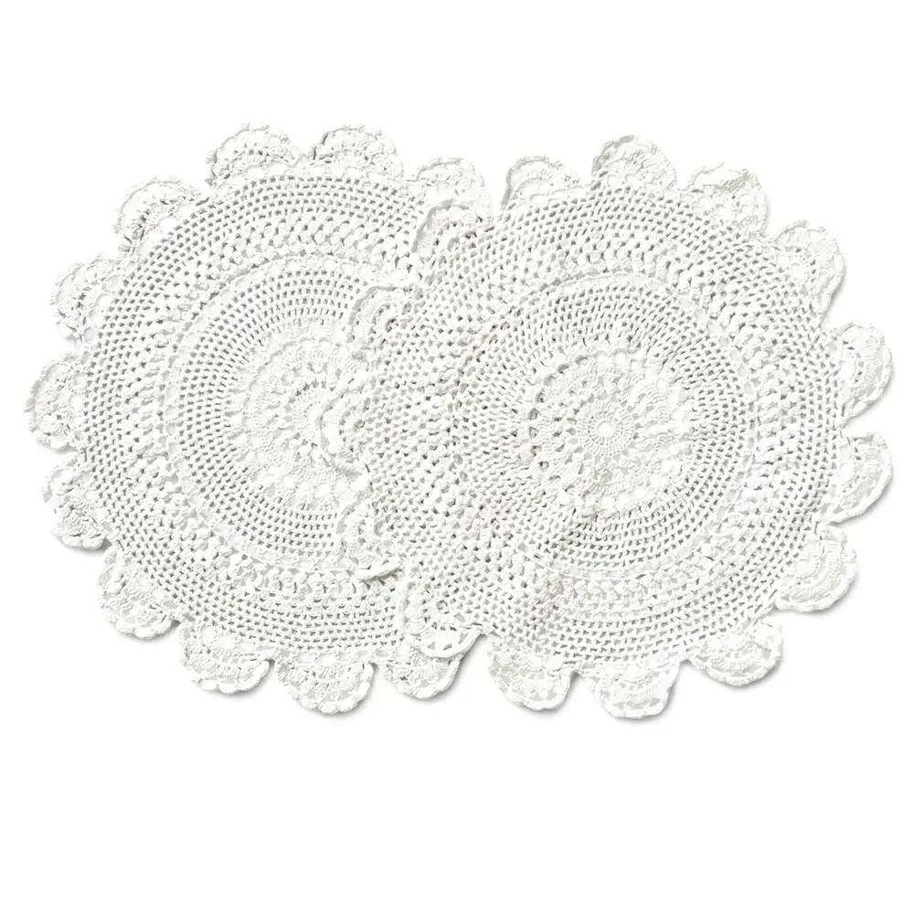 White Crochet Doilies Vtg Pair Round Lace 9.5